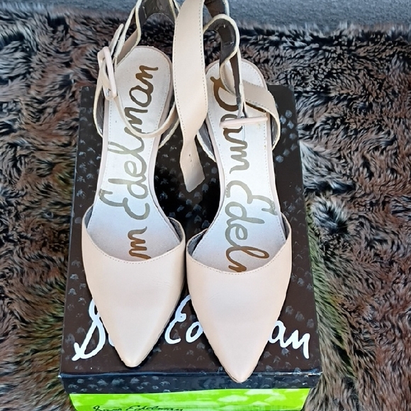 Sam Edelman Nude Pointed Toe Slingback Heels - Picture 1 of 9